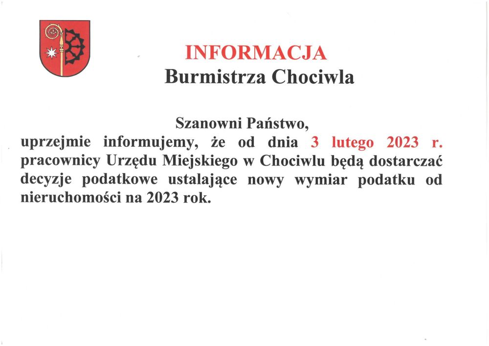 Informacja Burmistrza Chociwla 