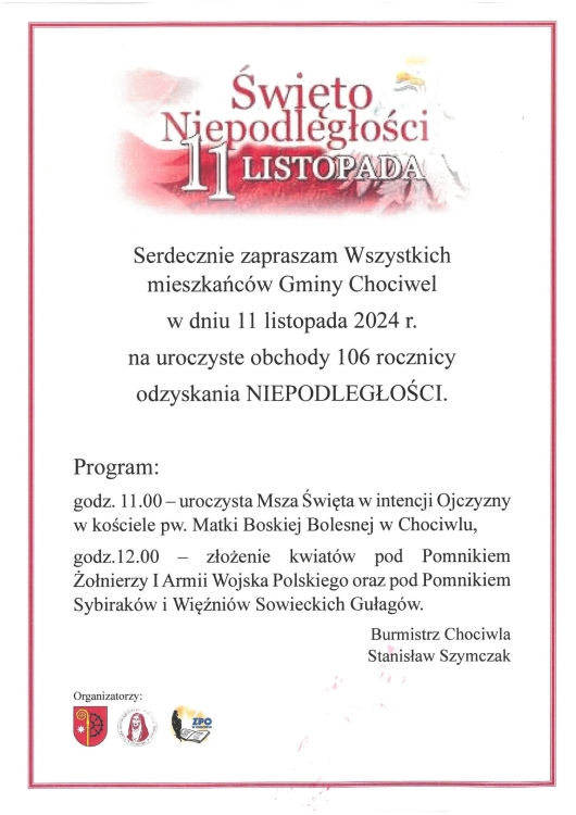 Uroczyste obchody 106 rocznicy odzyskania niepodległości