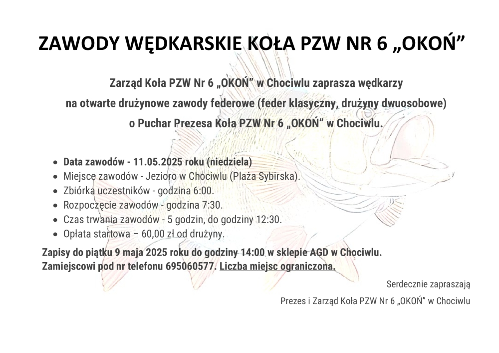 Zaproszenie na drużynowe zawody wędkarskie