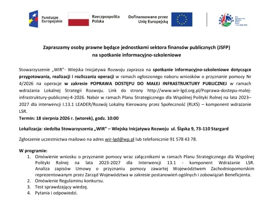 Zaproszenie na spotkanie informacyjno-szkoleniowe