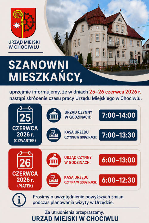 Skrócenie czasu pracy Urzędu Miejskiego w Chociwlu