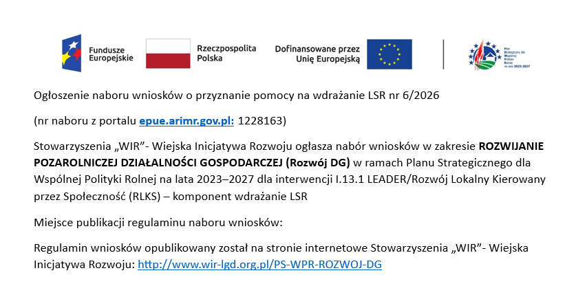 Ogłoszenie naboru wniosków o przyznanie pomocy na wdrażanie LSR nr 6/2026